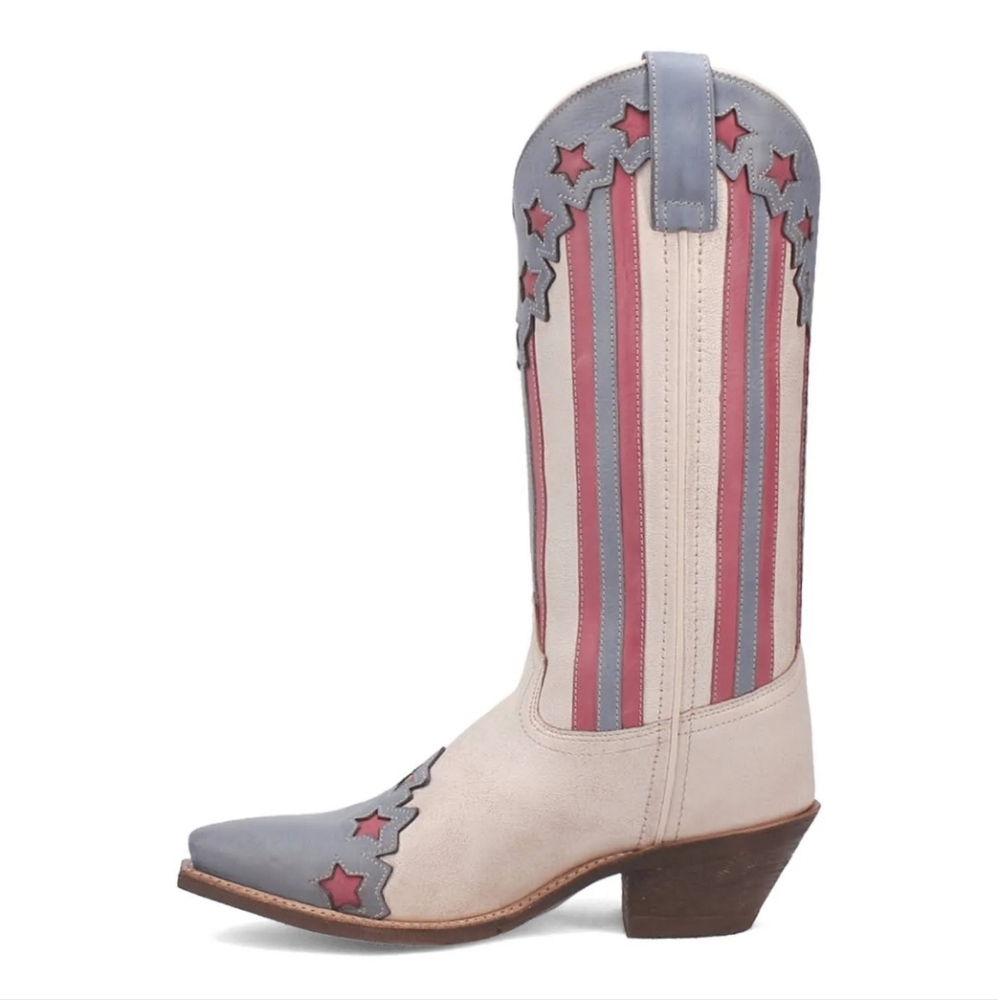 Women's Laredo Cady Leather Patriotic Snip Toe Off White Boots - Picture 4 of 7